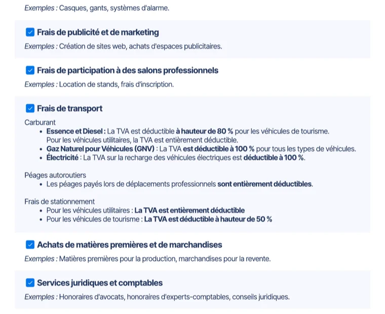 Aperçu de l'infographie des produits et services déductibles de la TVA
