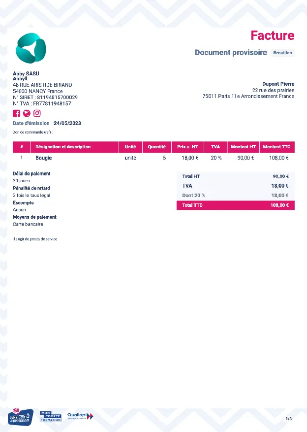 Exemple de facture micro-entreprise avec mentions obligatoires