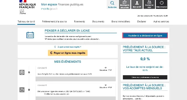 Connexion à l'espace particulier sur impots.gouv.fr pour la déclaration BNC auto-entrepreneur