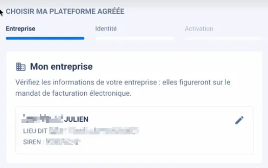 Vérification des informations d'entreprise et d'identité avant la signature du mandat Abby