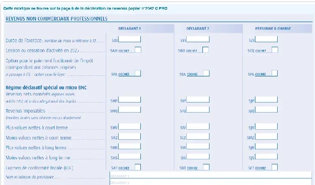 Cases 5KO et 5KP du formulaire 2042-C-PRO pour déclarer le chiffre d'affaires micro-BIC