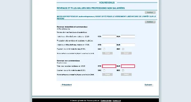 Case 5TE pour les recettes BNC avec versement libératoire de l'impôt