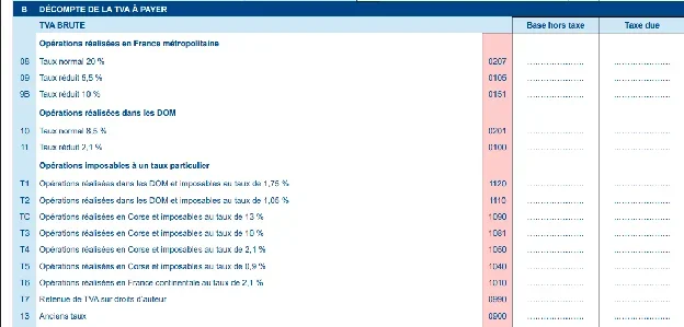 Formulaire CA3 : montant des opérations imposables
