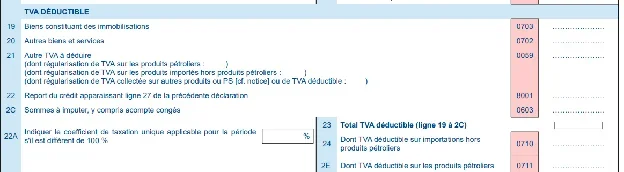 Formulaire CA3 : calcul de la TVA déductible