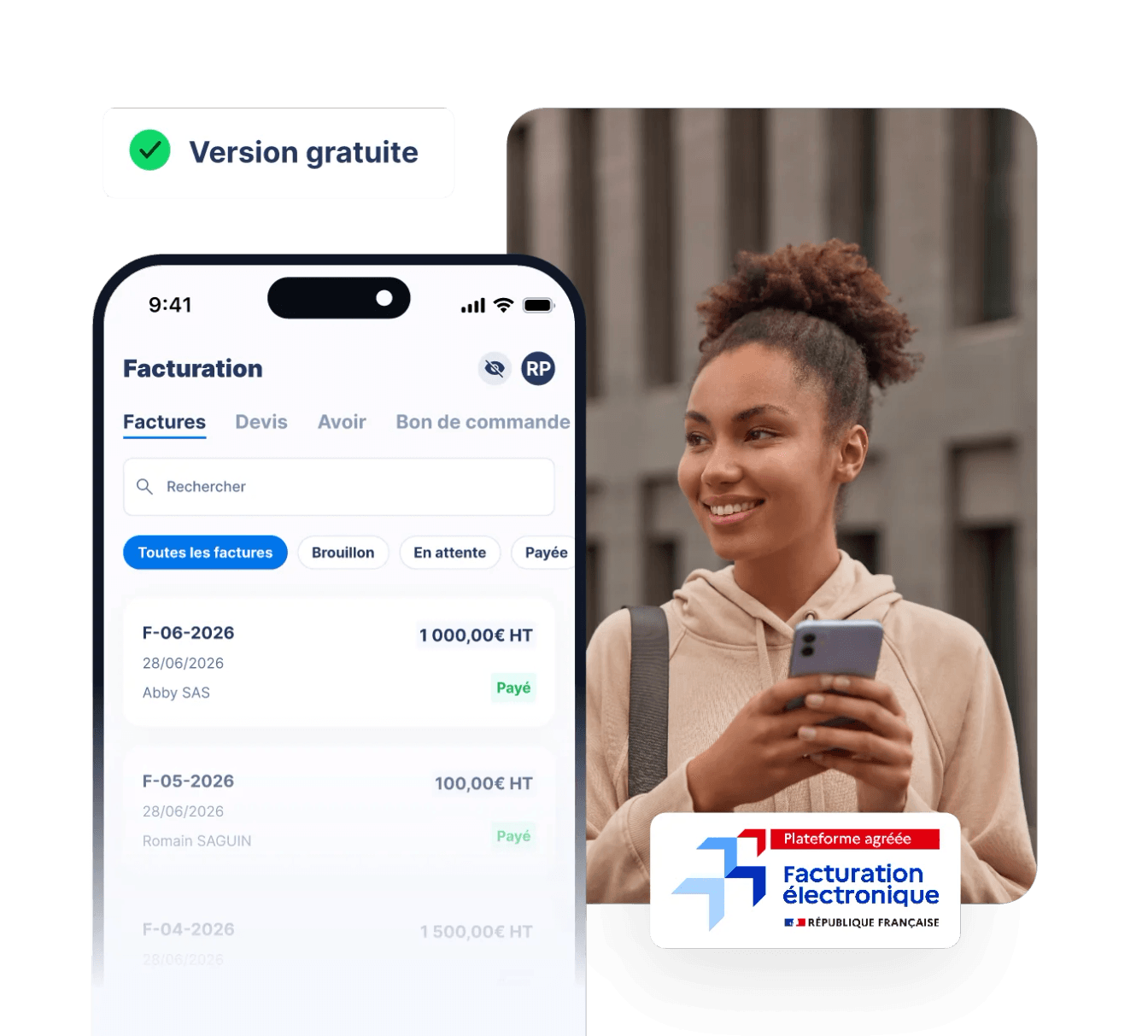 L'application mobile Abby ouverte sur la liste des factures