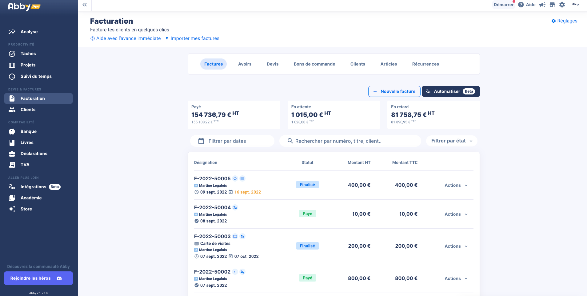 Abby : Logiciel de facturation et comptabilité pour micro-entrepreneurs