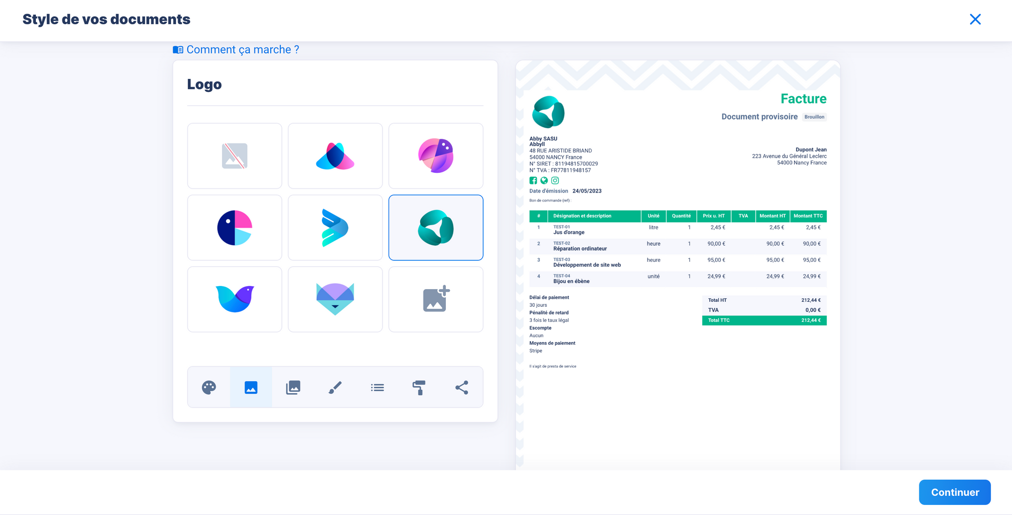 Personnalisation facture sur abby