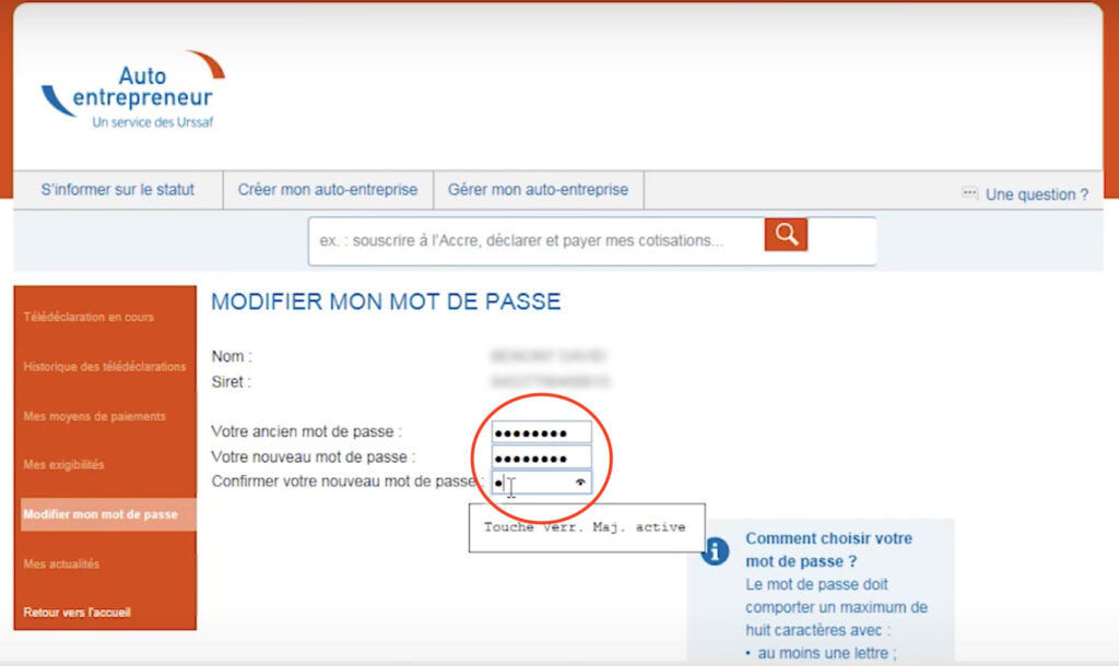 réinitialisation mot de passe urssaf