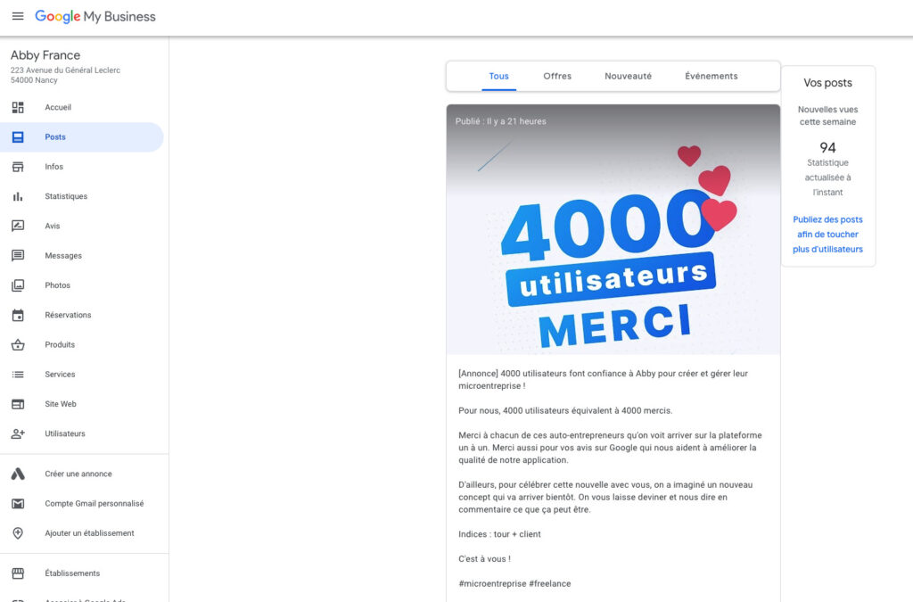 Page publication sur GMB