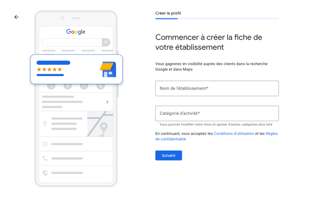 création de la fiche établissement